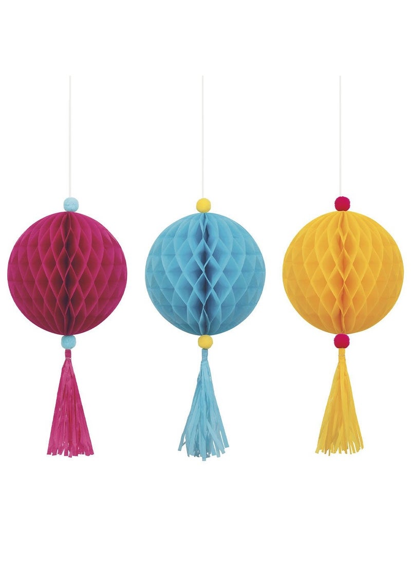 يونيك شرابات معلقة على شكل أقراص عسل وردية زرقاء صفراء ورقية 40 سم عبوة من 3 قطع - Image 1