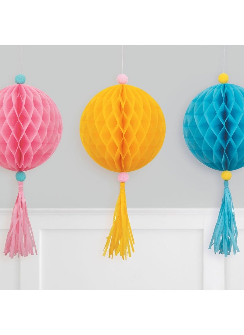 يونيك شرابات معلقة على شكل أقراص عسل وردية زرقاء صفراء ورقية 40 سم عبوة من 3 قطع - Image 2