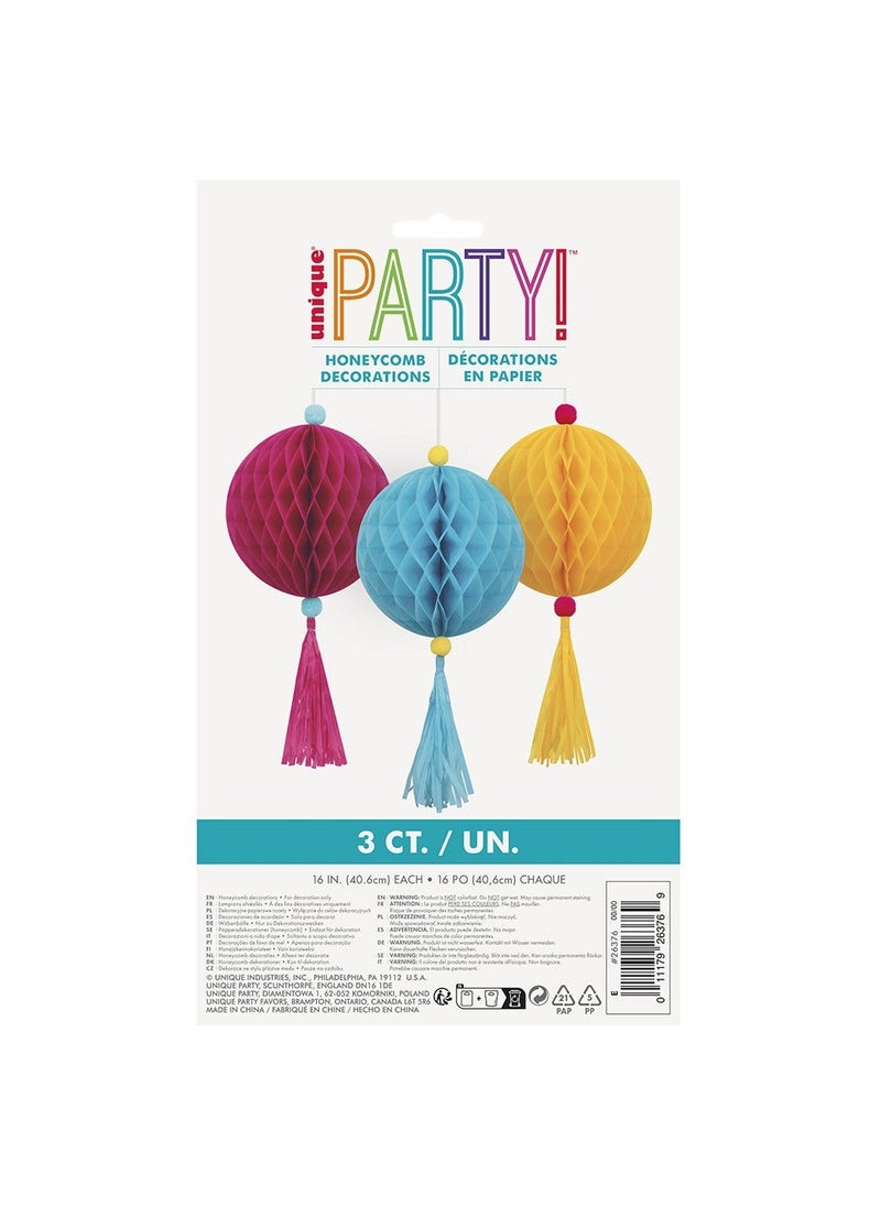 يونيك شرابات معلقة على شكل أقراص عسل وردية زرقاء صفراء ورقية 40 سم عبوة من 3 قطع - Image 4