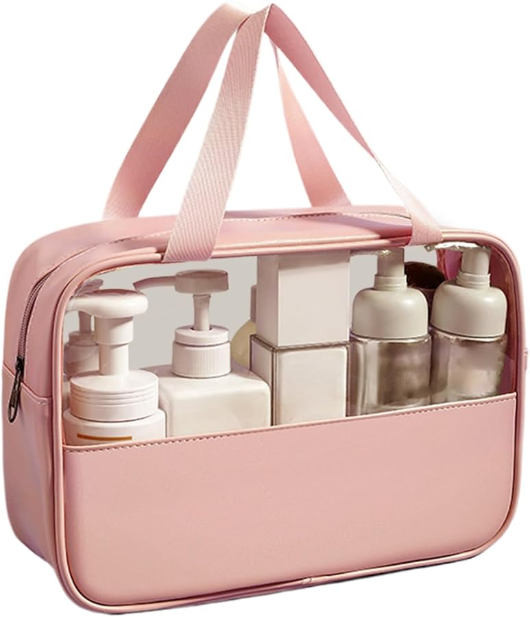 Pink Cosmetic Organizer Bag With Zipper Soft Lining Storage Pouch For Everyday Outdoor Use - Image 1