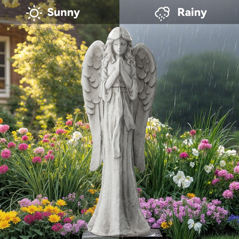 Ultym Praying Angel Statue for Outdoor Garden, 26.4 Inch Large Heavenly Memorial Sculpture,Durable MGO Stone Standing Angels for Yard, Patio or Cemetery Decor,Offering Comfort & Peace, Antique White - Image 4