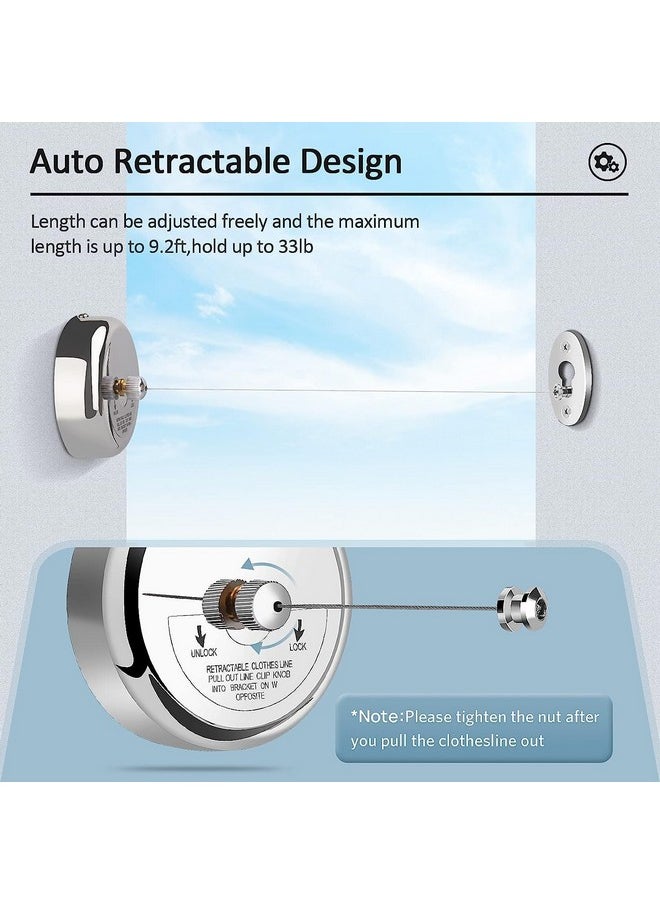 Kkd KKD® Stainless Steel Retractable Adjustable Clothesline, Lockable Hanging Washing Line, Wall-Mounted Wire Clothes line/Cloth Line Laundry Drying Rope for Indoor/Outdoor/Balcony (Silver) (Pack of 2)  - Image 3