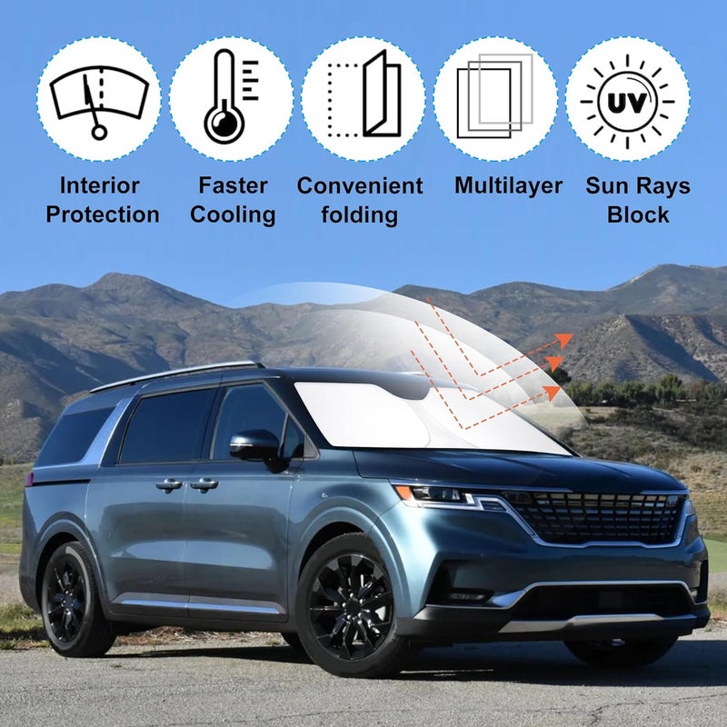 LHFLIVE Windshield Sun Shade Custom Fit 2022 2023 2024 2025 2026 Kia Carnival Accessories Foldable Sunshade Sun Blocker Front Window Shades Covers Keep Car Cooler - Image 2