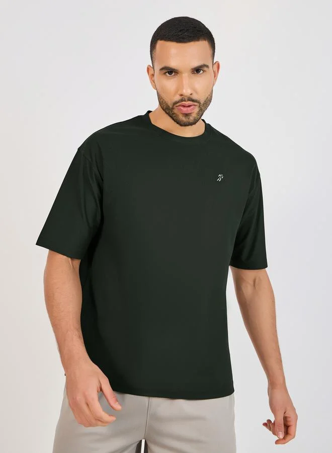 Styli Micro Pique Knit Oversized T-Shirt with Reflective Logo