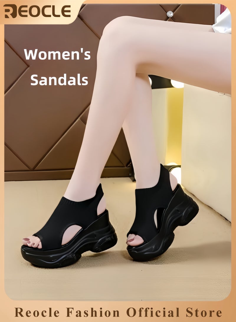 ريوكل صنادل نسائية صيفية قابلة للغسل، صنادل رياضية تقويمية للعظام، قاع سميك، صنادل شاطئ غير رسمية على شكل فم السمكة، صنادل محبوكة مريحة - Image 1