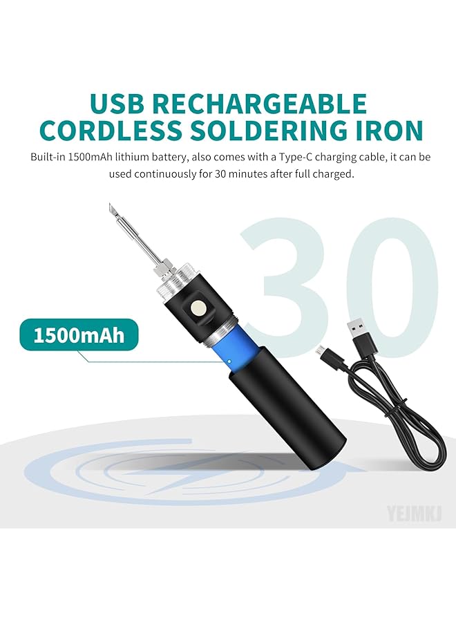 إيروريكس مجموعة مكواة لحام لاسلكية محمولة قابلة لإعادة الشحن عبر USB مع قلم لحام مدمج ببطارية 1500 مللي أمبير في الساعة ومكواة لحام قابلة للتعديل لدرجة الحرارة لمشاريع اللحام الصغيرة وإصلاح الأجهزة المنزلية بنفسك - Image 4