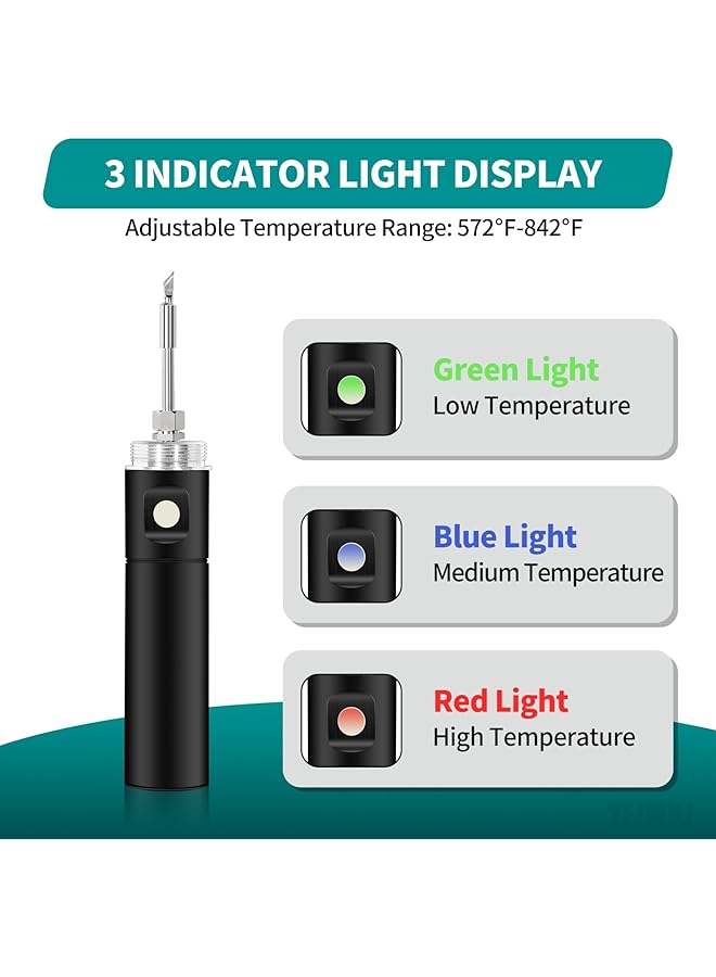 إيروريكس مجموعة مكواة لحام لاسلكية محمولة قابلة لإعادة الشحن عبر USB مع قلم لحام مدمج ببطارية 1500 مللي أمبير في الساعة ومكواة لحام قابلة للتعديل لدرجة الحرارة لمشاريع اللحام الصغيرة وإصلاح الأجهزة المنزلية بنفسك - Image 2
