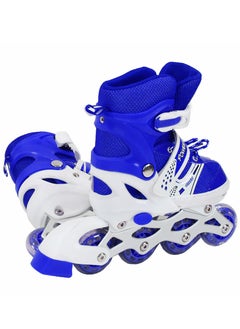 POWER Adjustable Roller Skate Shoes LED Light Single Row Wheels, Blue/White - Size Small 31-34  - Image 2