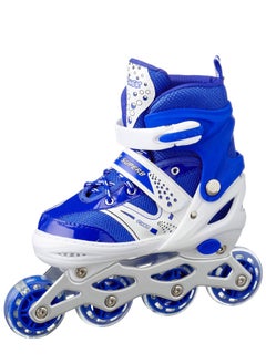POWER Adjustable Roller Skate Shoes LED Light Single Row Wheels, Blue/White - Size Small 31-34  - Image 3