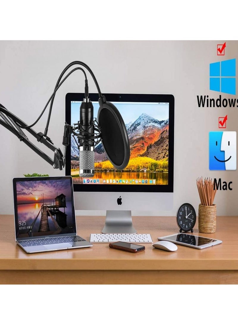 USB Microphone Kit PC Microphone Podcast Microphone USB Cardioid Condenser Microphone Bundle For Computer Recording Studio Broadcasting Gaming Streaming Youtube Podcast Karaoke TikTok Skype Plug & Play  - Image 5