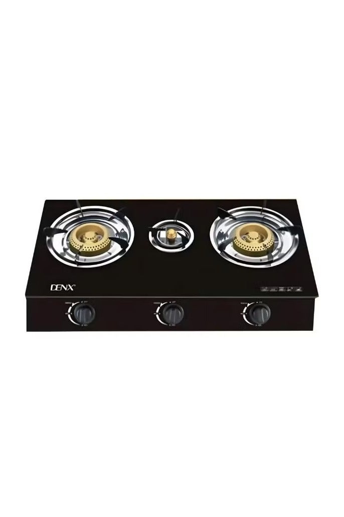 Denx 3 Burner Gas Stove with Auto Ignition – Portable Tabletop Glass Top Gas Cooktop with Cast Iron Burners & Sturdy Pot Holders - Image 2