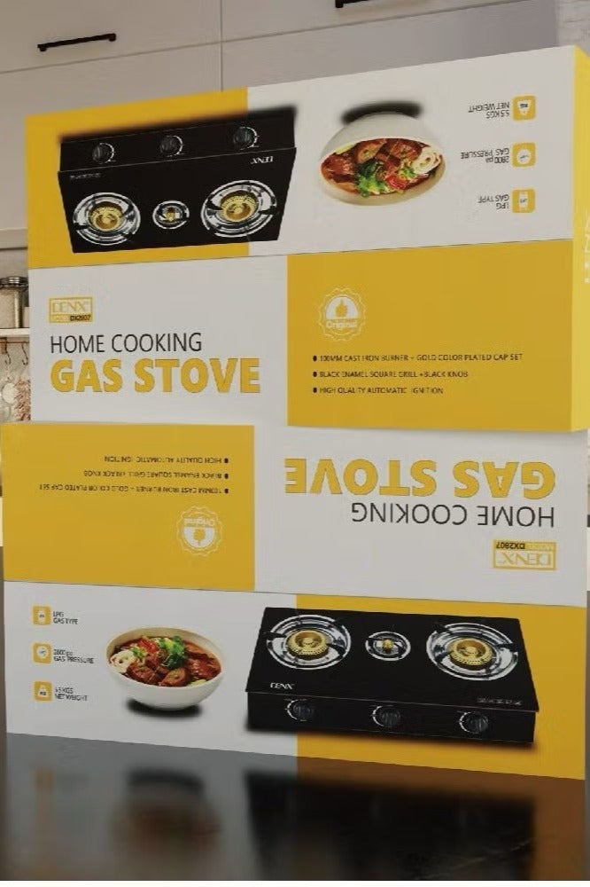 Denx 3 Burner Gas Stove with Auto Ignition – Portable Tabletop Glass Top Gas Cooktop with Cast Iron Burners & Sturdy Pot Holders - Image 5