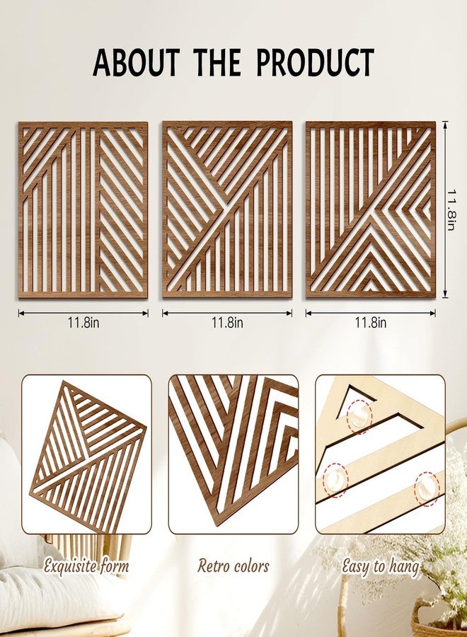 Bnesi 3 Piece Abstract Geometric Wood Wall Art Decor Modern Boho Minimalist Slatted Design Wall Sculpture Art Decor for Living Room Bedroom Home Bathroom (Classic, Medium) - Image 3