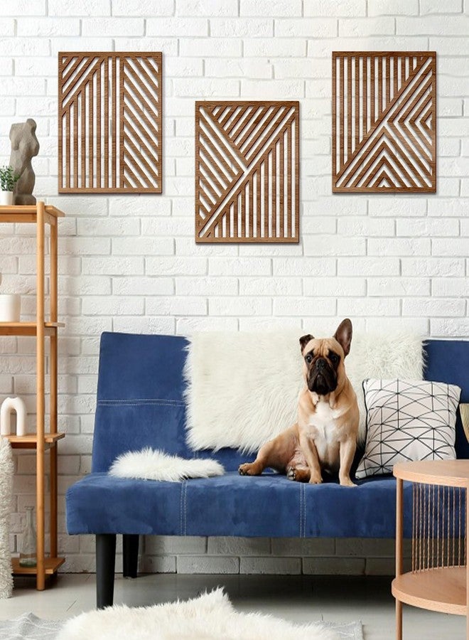 Bnesi 3 Piece Abstract Geometric Wood Wall Art Decor Modern Boho Minimalist Slatted Design Wall Sculpture Art Decor for Living Room Bedroom Home Bathroom (Classic, Medium) - Image 2