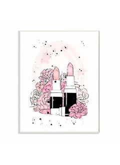 Stupell Industries Pink Peony Florals Glam Lipstick Cosmetic, Design by Martina Pavlova Wall Plaque, 13 x 19, White  - Image 1