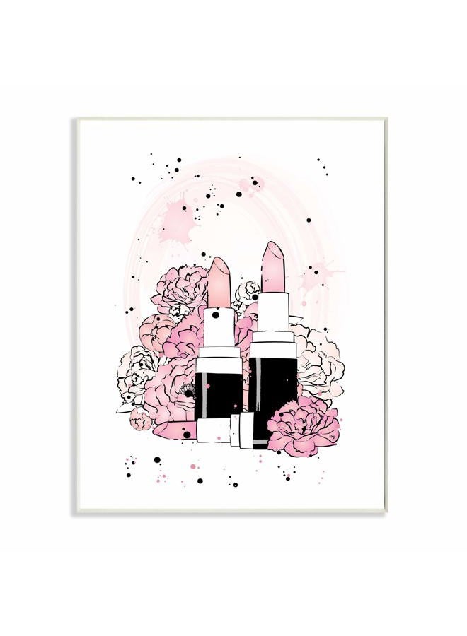 Stupell Industries Pink Peony Florals Glam Lipstick Cosmetic, Design by Martina Pavlova Wall Plaque, 13 x 19, White - Image 1