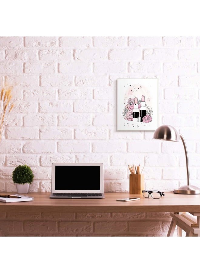 Stupell Industries Pink Peony Florals Glam Lipstick Cosmetic, Design by Martina Pavlova Wall Plaque, 13 x 19, White - Image 2
