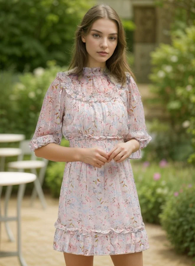 Freehand Women Fit and Flared Party Wear Floral Print Mini Dress