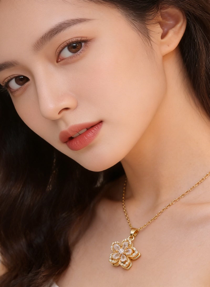 إينوشا قلادة زهرة دوّارة أنيقة من السبائك - سلسلة رفيعة متعددة الطبقات لخط الترقوة، قلادة فاخرة للسيدات العصرات، إكسسوارات минимаية عصرية - Image 1