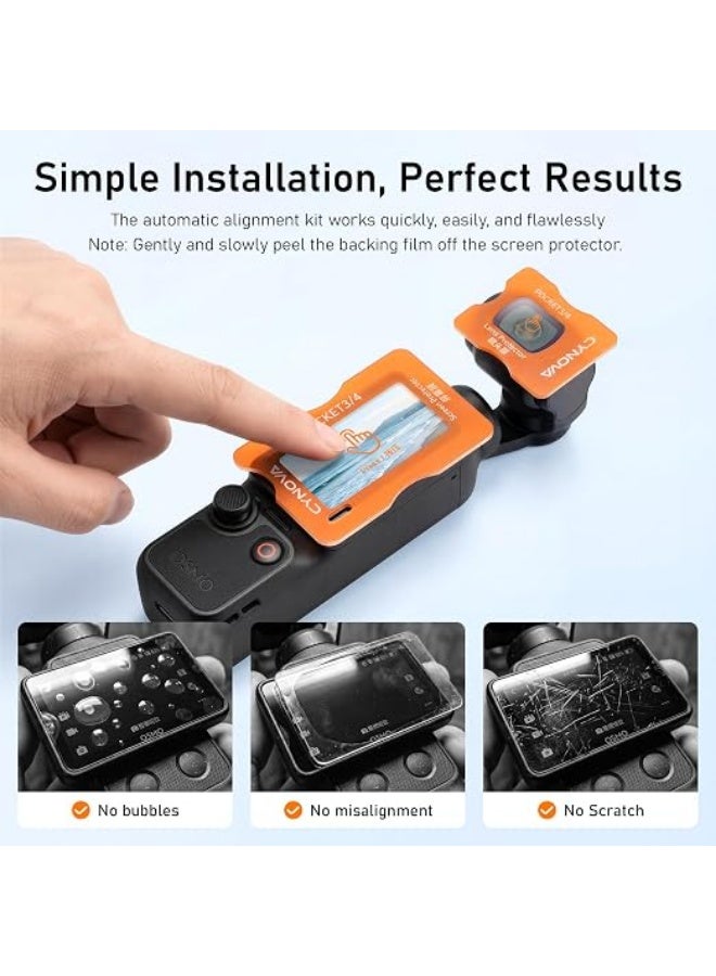 CYNOVA Screen Protector for DJI Osmo Pocket 4 Accessories, Tempered Glass with Auto Alignment Tool for DJI Osmo Pocket 3/4/Xtra Muse, Easy Install Bubble Free, HD Clear, Scratch Resistant [2+2 Pack] - Image 4