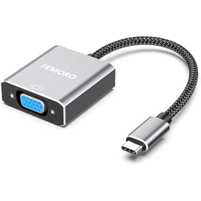 FEMORO USB C TO VGA ADAPTER, USB TYPE C TO VGA ADAPTER CABLE BRAIDED MALE TO FEMALE CONVERTER COMPATIBLE FOR MACBOOK PRO AIR 2023, IPAD PRO, SURFACE BOOK PRO GO, DELL XPS, GALAXY S21 S20 S10 S9 GREY - Image 1