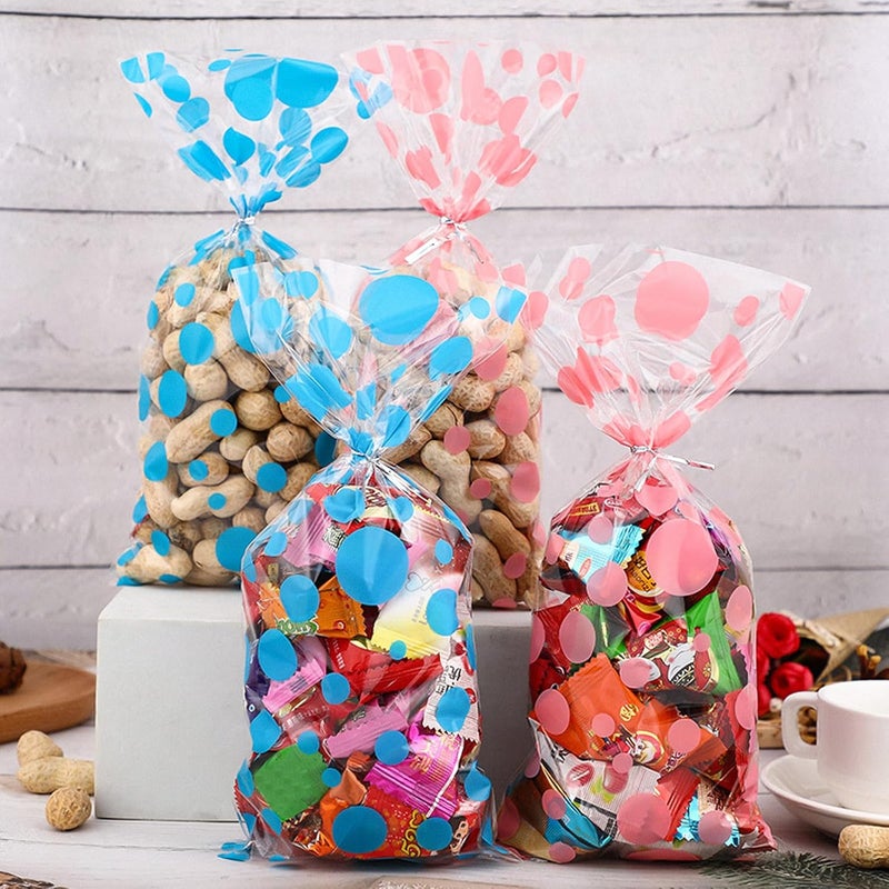 MOBUTOFU 100pcs Polka Dot Treat Bags Birthday Party Candy Cookie Bags Cellophane Snack Biscuit Holders Festival Wrapping for Party Favors and Baking Supplies Random Style - Image 5