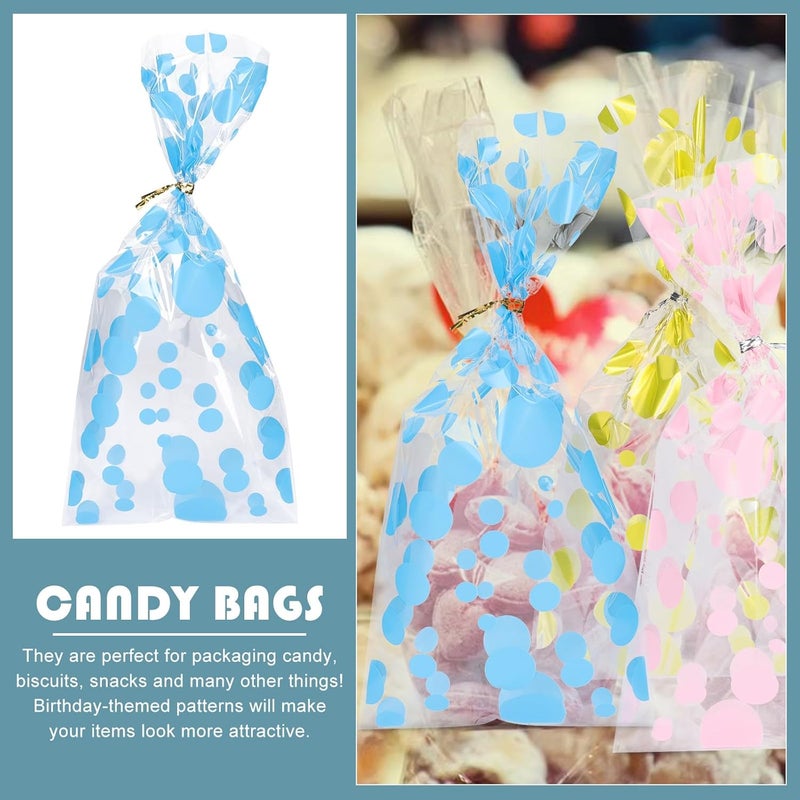 MOBUTOFU 100pcs Polka Dot Treat Bags Birthday Party Candy Cookie Bags Cellophane Snack Biscuit Holders Festival Wrapping for Party Favors and Baking Supplies Random Style - Image 3