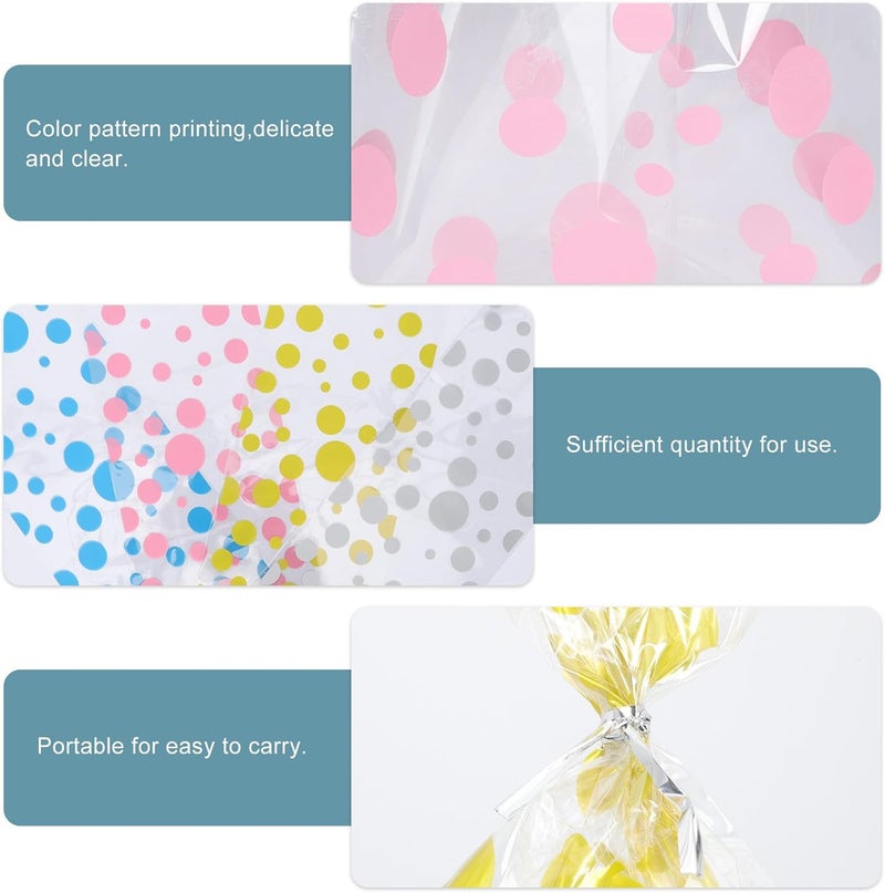 MOBUTOFU 100pcs Polka Dot Treat Bags Birthday Party Candy Cookie Bags Cellophane Snack Biscuit Holders Festival Wrapping for Party Favors and Baking Supplies Random Style - Image 4