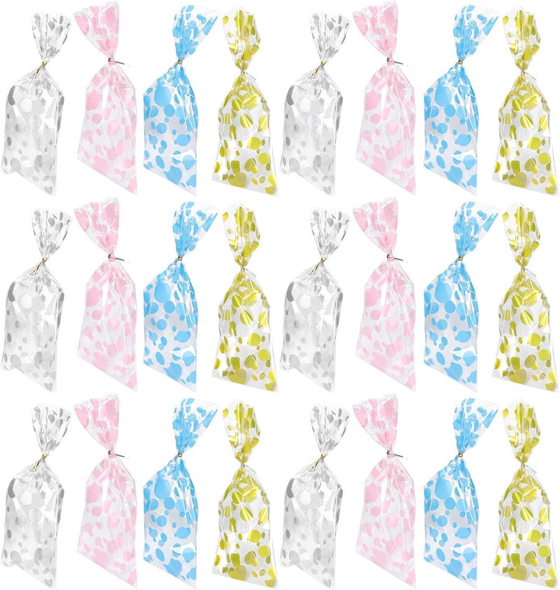 MOBUTOFU 100pcs Polka Dot Treat Bags Birthday Party Candy Cookie Bags Cellophane Snack Biscuit Holders Festival Wrapping for Party Favors and Baking Supplies Random Style - Image 1