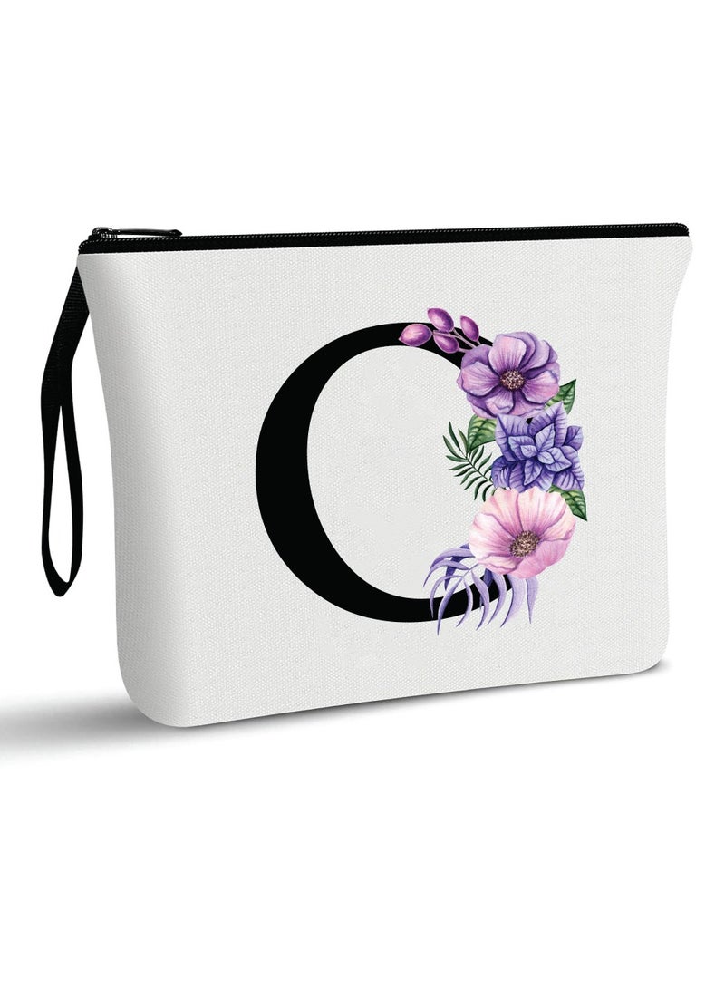 PRINTSHOP4ME Initial Monogram Travel Makeup Bag for Women Unique Birthday Gifts for Mother - Bride Bridesmaid Cosmetic bag - Initial Canvas Makeup Bag Gifts with Zipper (O) - Image 1