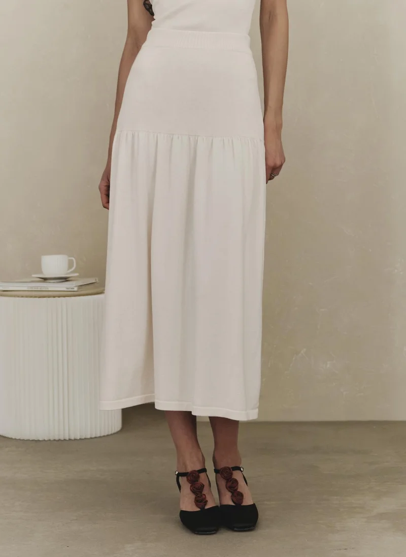 Lichi Jersey midi skirt with flounce