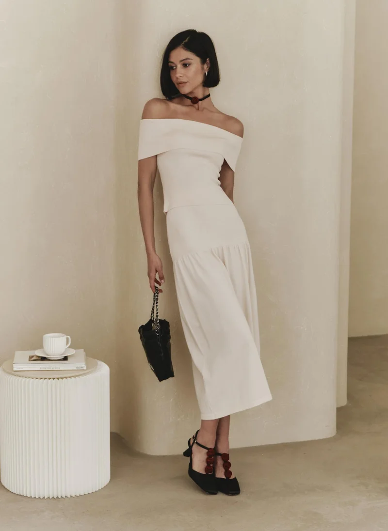Lichi Jersey midi skirt with flounce