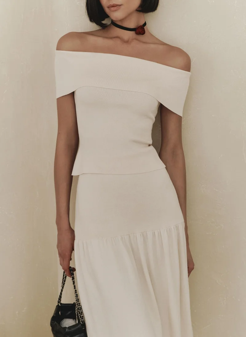 Lichi Jersey midi skirt with flounce