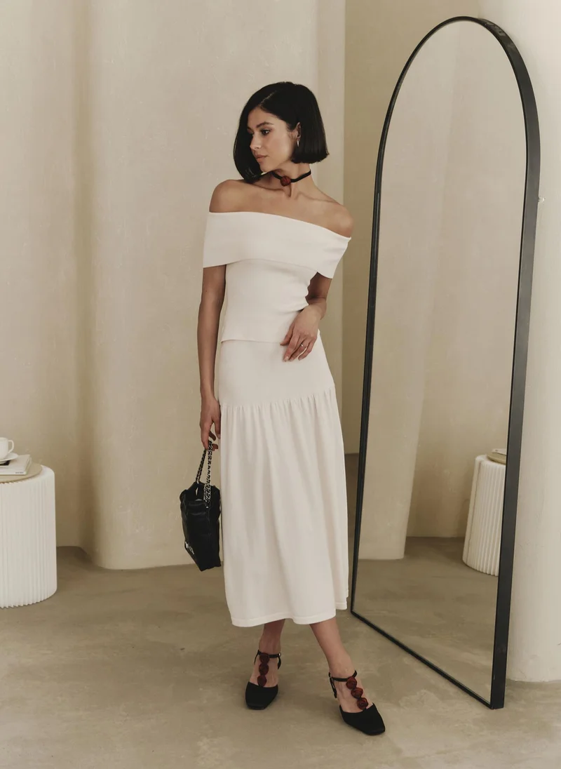 Lichi Jersey midi skirt with flounce