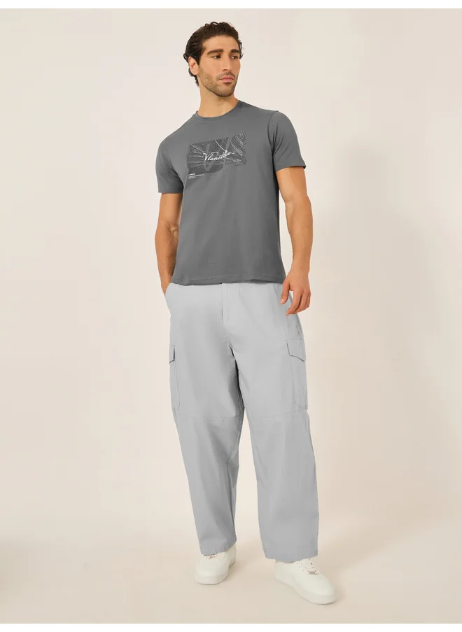 فورت كولينز Fort Collins Men Grey Graphic Print Crew Neck T-Shirt
