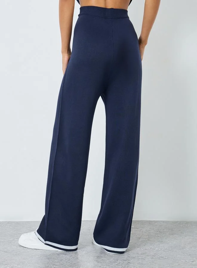 Styli Styli Navy Blue Wide Leg Knit Trousers
