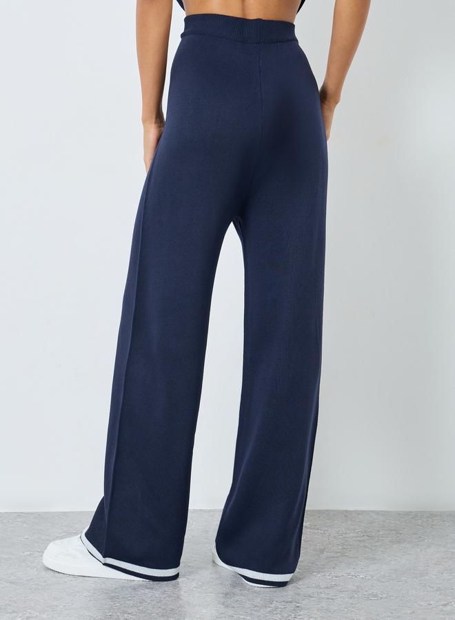 Styli Wide Leg Casual Knit Pants with Contrast Trim - Image 4