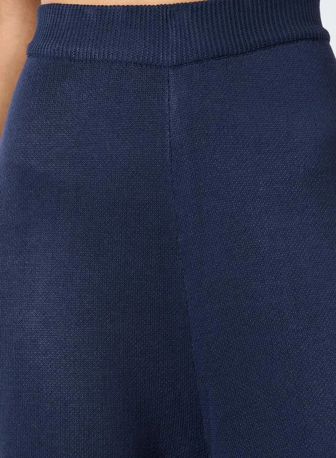 Styli Styli Navy Blue Wide Leg Knit Trousers