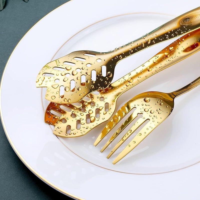 OGORI Gold Serving Utensils, 10-Piece Polished Stainless Steel Gold Serving Utensils Set Include Serving Spoons, Slotted Serving Spoon, Serving Tongs, Serving Fork, Salad Fork, Soup Ladle, Pie Server - Image 4