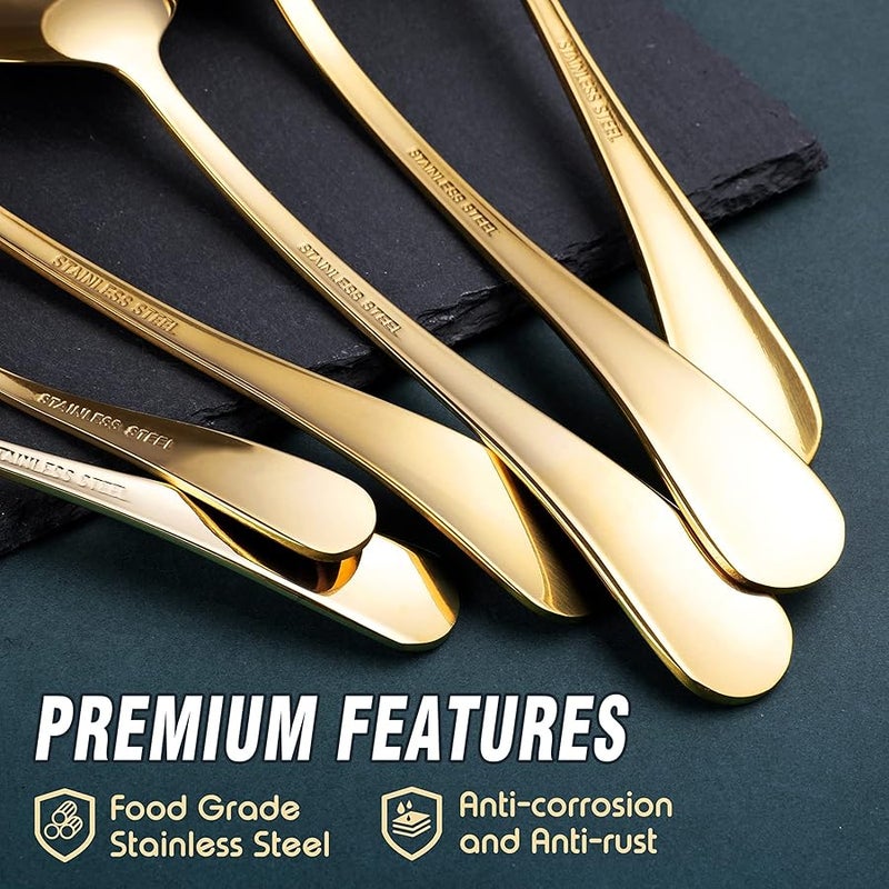OGORI Gold Serving Utensils, 10-Piece Polished Stainless Steel Gold Serving Utensils Set Include Serving Spoons, Slotted Serving Spoon, Serving Tongs, Serving Fork, Salad Fork, Soup Ladle, Pie Server - Image 3
