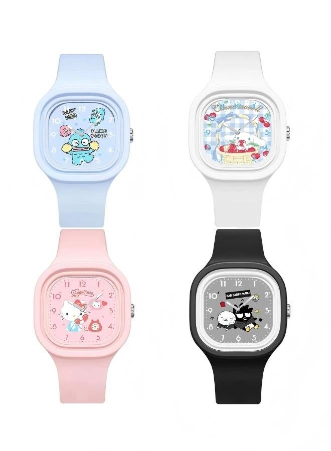 Sanrio 4 PCS Square Cartoon  Children's Watch Silicone Strap Suitable for All Ages Kids Gift Watches - Image 1