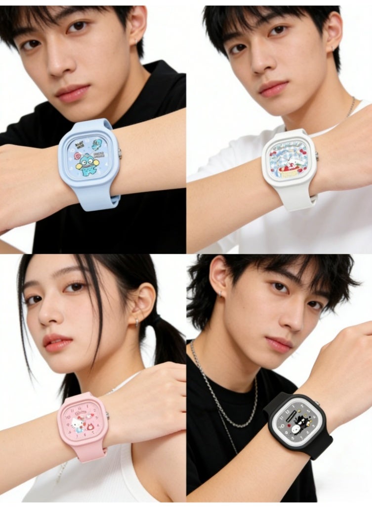 Sanrio 4 PCS Square Cartoon  Children's Watch Silicone Strap Suitable for All Ages Kids Gift Watches - Image 3
