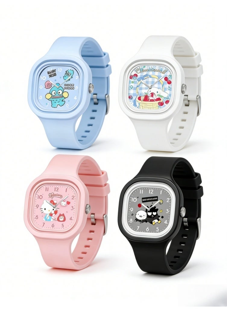 Sanrio 4 PCS Square Cartoon  Children's Watch Silicone Strap Suitable for All Ages Kids Gift Watches - Image 4