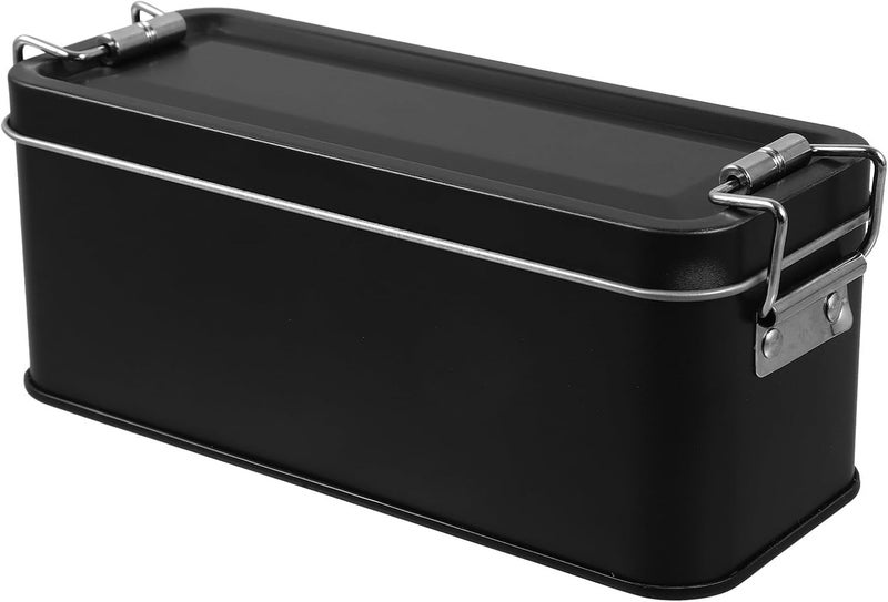 KICHOUSE Small Tin Box with Lid Metal Storage Container for Cookies and Snacks Vintage Style Black Fruit Storage Box for Picnic and Kitchen Organization - Image 1