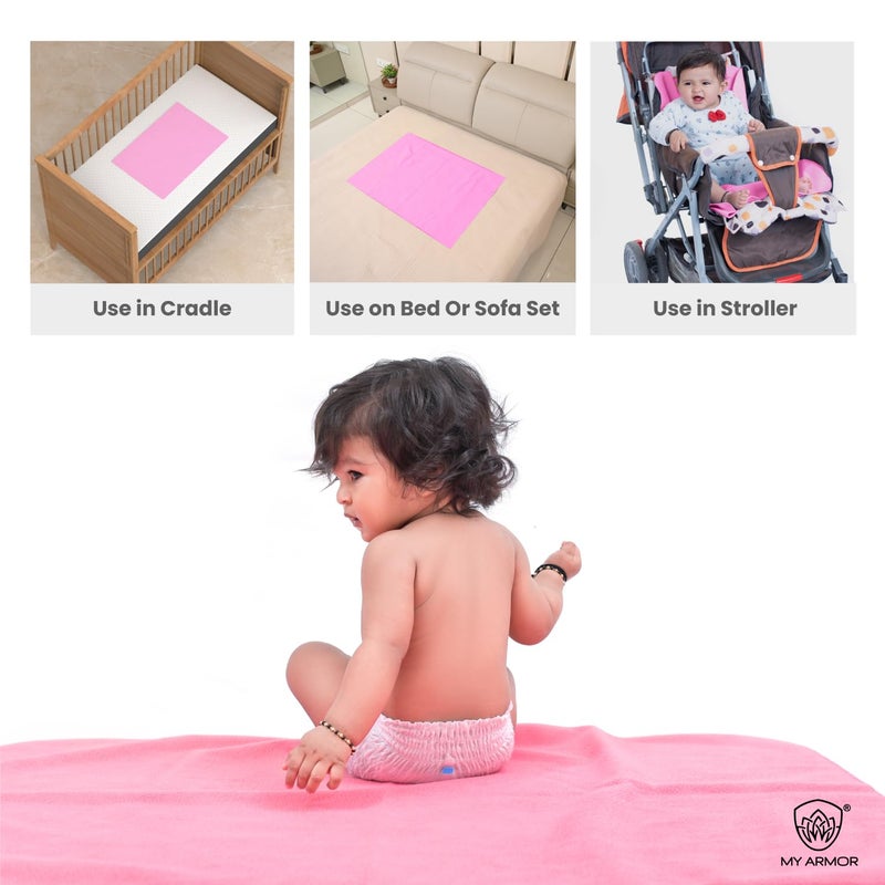 MY ARMOR Baby Dry Sheet for New Born Baby, Anti-Piling Waterproof Mattress Protector for Bed (Quick Drying/Extra Absorbent Dry Sheet for Bed) X-Large 140x200 cm, Pack of 1, Baby Pink - Image 5