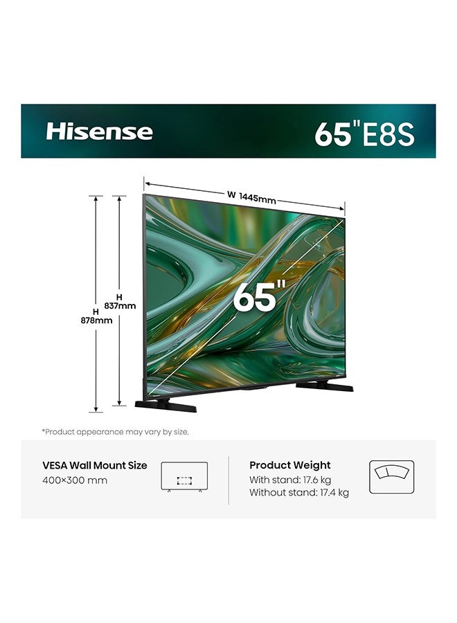 هايسنس 65 بوصة 4K QLED سمارت تي في 65E8S, Dolby Vision Atmos, 144Hz VRR, Mini LED, Game Mode Pro, 500 nits سطوع نموذجي, 8 سنوات تحديث نظام التشغيل - Image 4