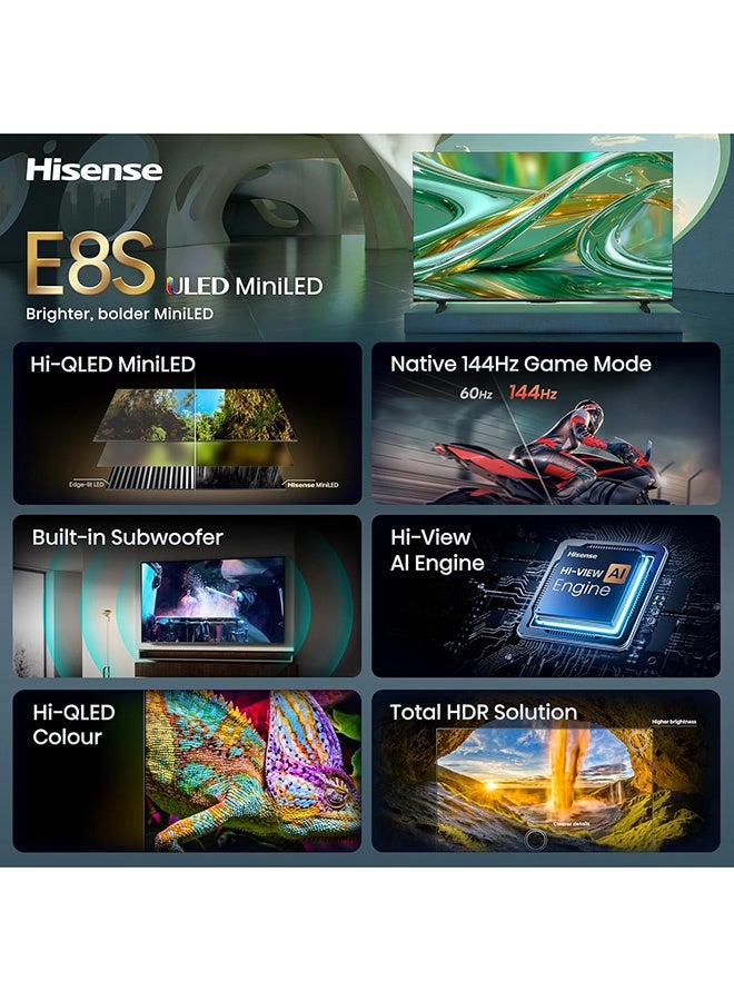 هايسنس 65 بوصة 4K QLED سمارت تي في 65E8S, Dolby Vision Atmos, 144Hz VRR, Mini LED, Game Mode Pro, 500 nits سطوع نموذجي, 8 سنوات تحديث نظام التشغيل - Image 2