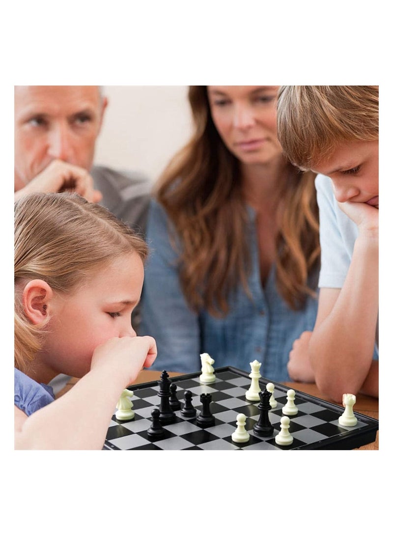 Y&D Chess Set Magnetic Travel Folding Board Game Black and White Pieces Checkers Draughts Backgammon Storage Convenient Educational Toys for Kids Adults 1 Pcs - Image 2