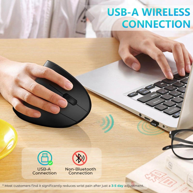 Lekvey Ergonomic Mouse, LEKVEY Vertical Wireless Mouse - Rechargeable 2.4G Optical Vertical Mice : 3 Adjustable DPI 800/1200/1600 Levels 6 Buttons, for Laptop, PC, Computer, Desktop, Notebook etc, Black - Image 4