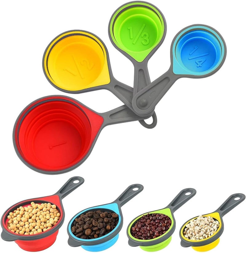 MARKQ Collapsible Silicone Measuring Cups Set - 4-Piece Portable Food-Grade Silicone Measuring Set for Baking, Cooking & Liquids | Foldable Kitchen Measurement Cups for Travel & Storage - Grey - Image 1